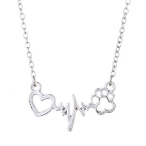 Creative ECG Dog Paw Print Love Necklace European American Personality Pet Footprints Heartbeat Short Clavicle Chain Pendant