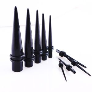 Trendy Black Pointed Cone Acrylic Ear Expander 24mm Auricle Plugs Ear Stretcher
