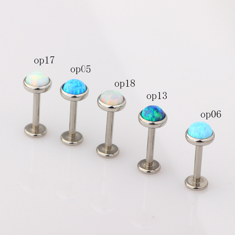 European American Opal Stud Earrings Stainless Steel Internal Thread Lip Nail Amazon Piercing Jewelry - Image 3