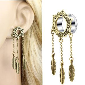 Bronze 16mm U-Shaped Leaf Ear Weights Stainless Steel Body Jewelry for Gauged Earlobes