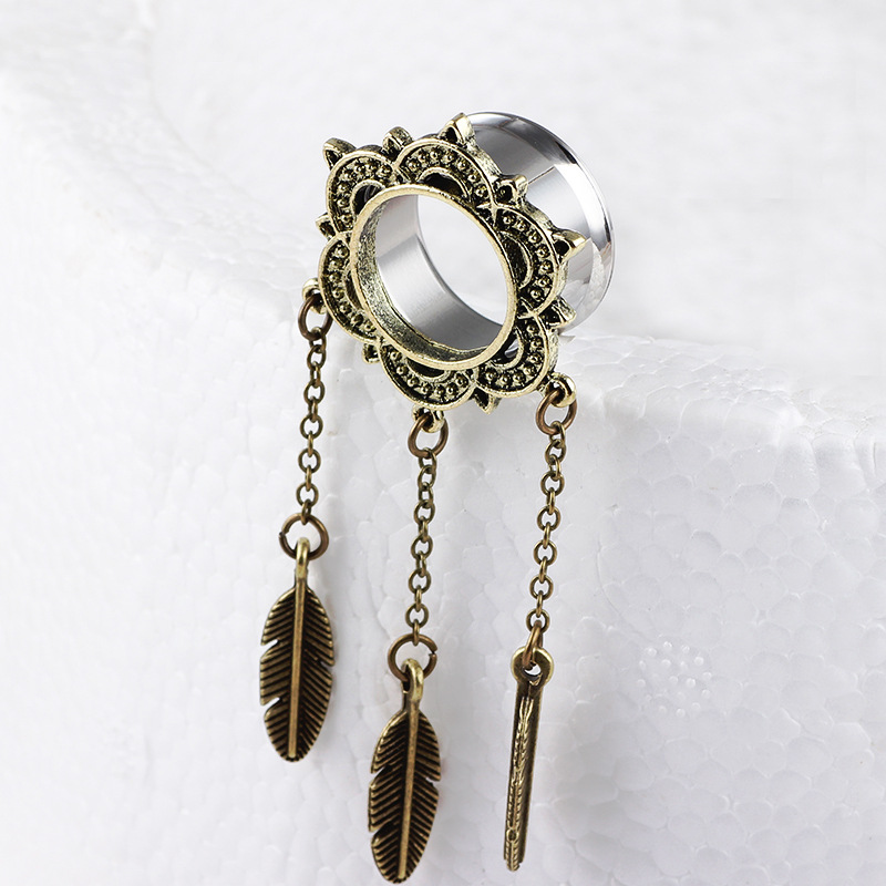 Bronze 16mm U-Shaped Leaf Ear Weights Stainless Steel Body Jewelry for Gauged Earlobes - Image 4