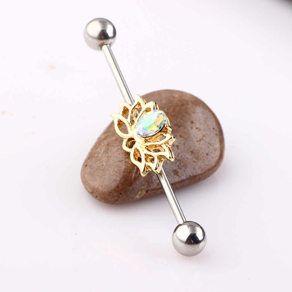 Gold Oval Industrial Earring Tongue Nail Piercing - Animal Style 2023 Spring Trendy - Image 3