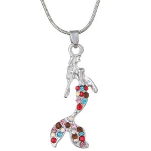 European American Short Mermaid Clavicle Necklace Multi-color Diamond Jewelry for Women