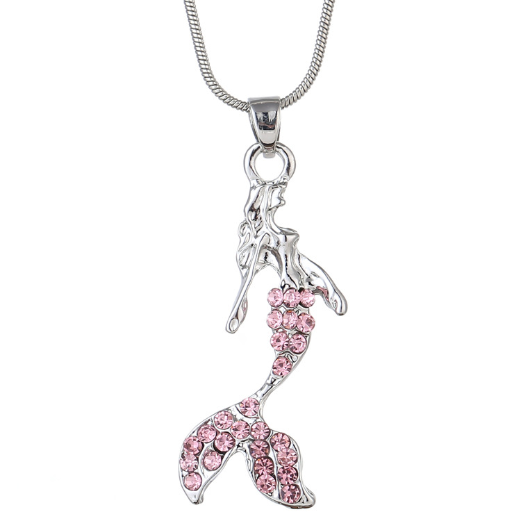 European American Short Mermaid Clavicle Necklace Multi-color Diamond Jewelry for Women - Image 3