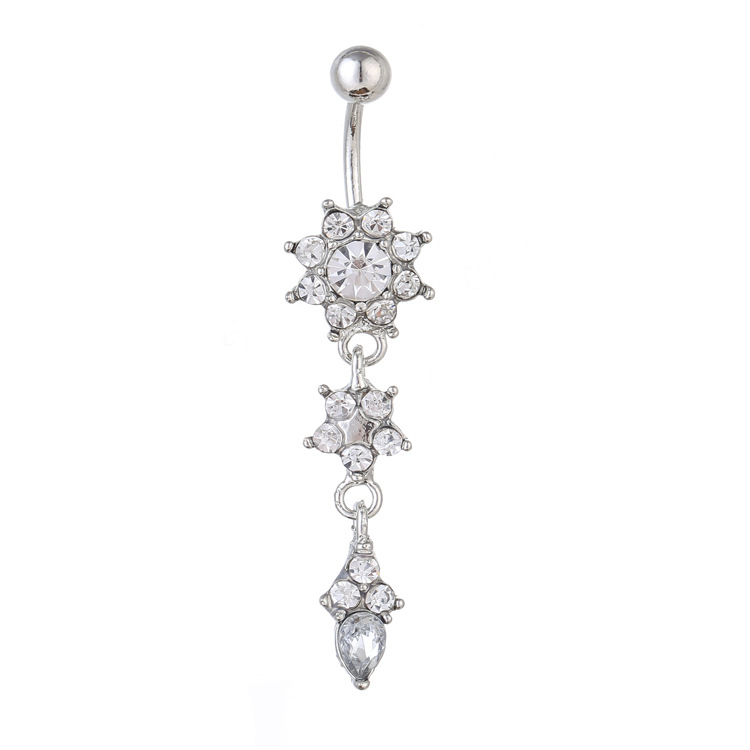 Sunflower Rhinestone Navel Ring Dangle Belly Button Gem Rose Gold Body Piercing Jewelry - Image 2