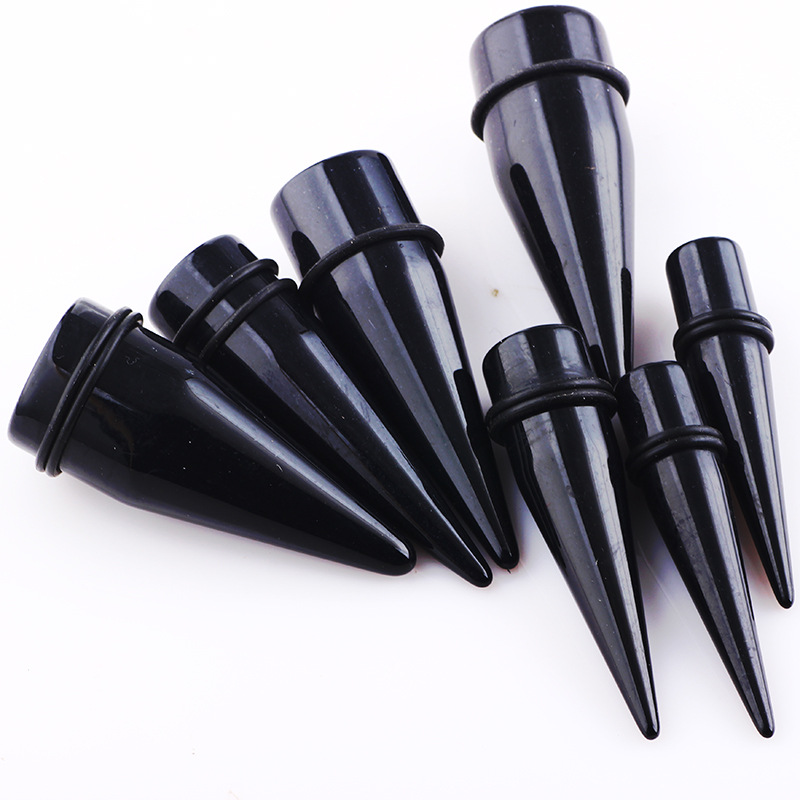 Trendy Black Pointed Cone Acrylic Ear Expander 24mm Auricle Plugs Ear Stretcher - Image 2