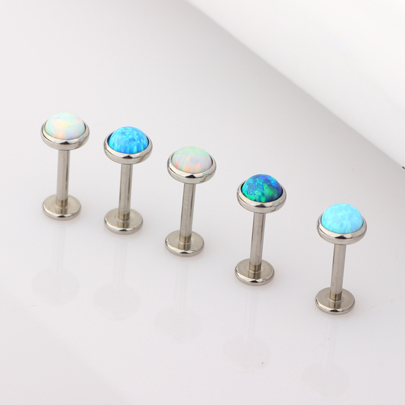 European American Opal Stud Earrings Stainless Steel Internal Thread Lip Nail Amazon Piercing Jewelry - Image 4