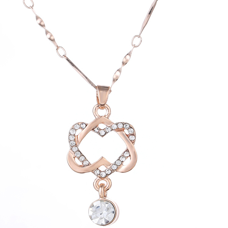 European American Fashion Korean Style Platinum Heart Necklace Double Heart Winding Pendant Clavicle Chain Jewelry - Image 2