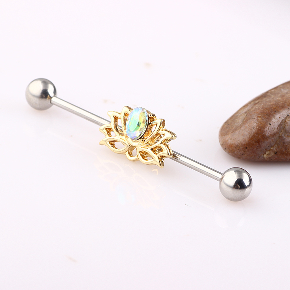 Gold Oval Industrial Earring Tongue Nail Piercing - Animal Style 2023 Spring Trendy - Image 4