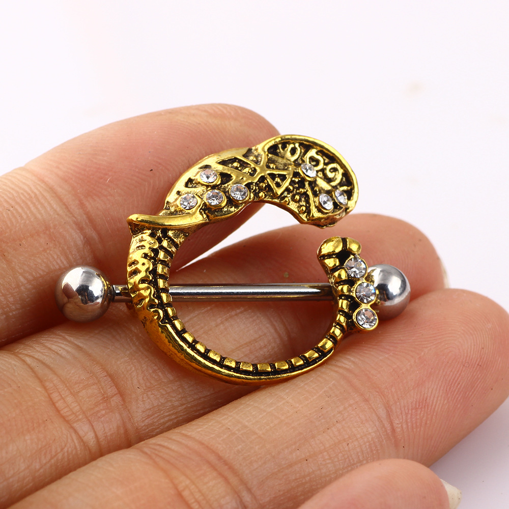 Amazon Bestseller European American Retro Ancient Gold Breast Nail Earrings - Allergic-Free Stainless Steel Geometric Body Piercing Jewelry for Women - Image 4