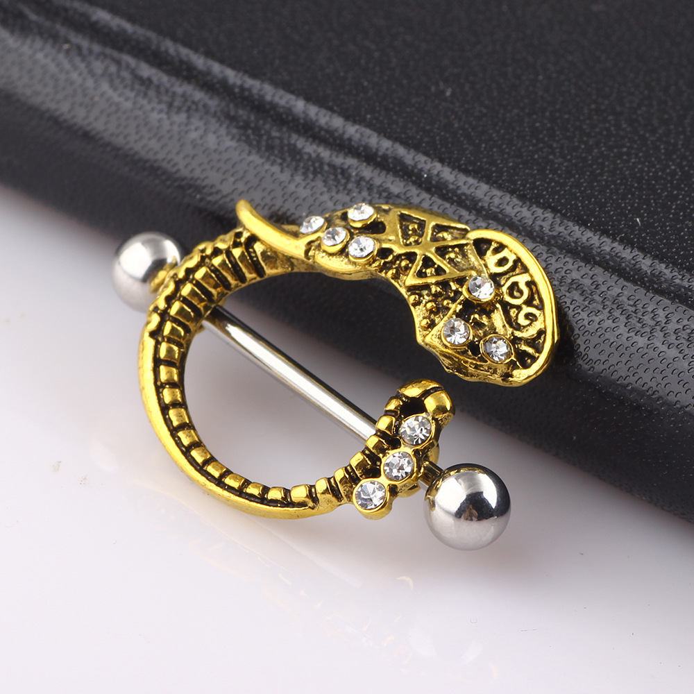 Amazon Bestseller European American Retro Ancient Gold Breast Nail Earrings - Allergic-Free Stainless Steel Geometric Body Piercing Jewelry for Women - Image 3