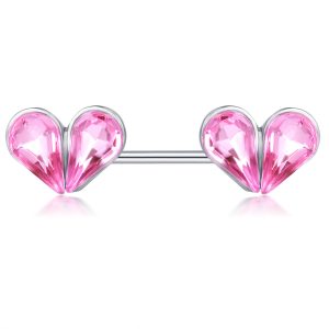 Pink Heart-Shaped Stainless Steel Earring Stud for Women - Allergic-Safe Body Piercing Jewelry