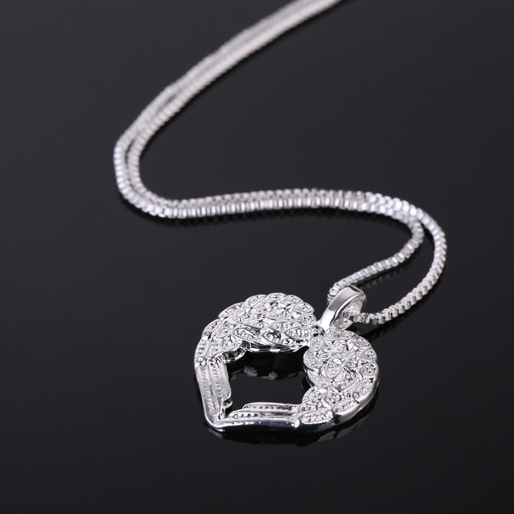 Fashion Angel Wings Heart Pendant Necklace for Women, Silver Alloy Jewelry - Image 2