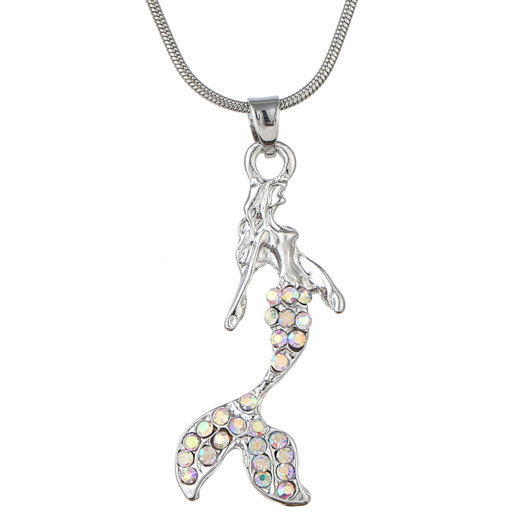 European American Short Mermaid Clavicle Necklace Multi-color Diamond Jewelry for Women - Image 4