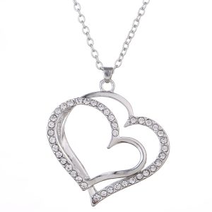 Rose Gold Peach Heart Shape Diamond Necklace Alloy Sweater Chain Fashion Jewelry