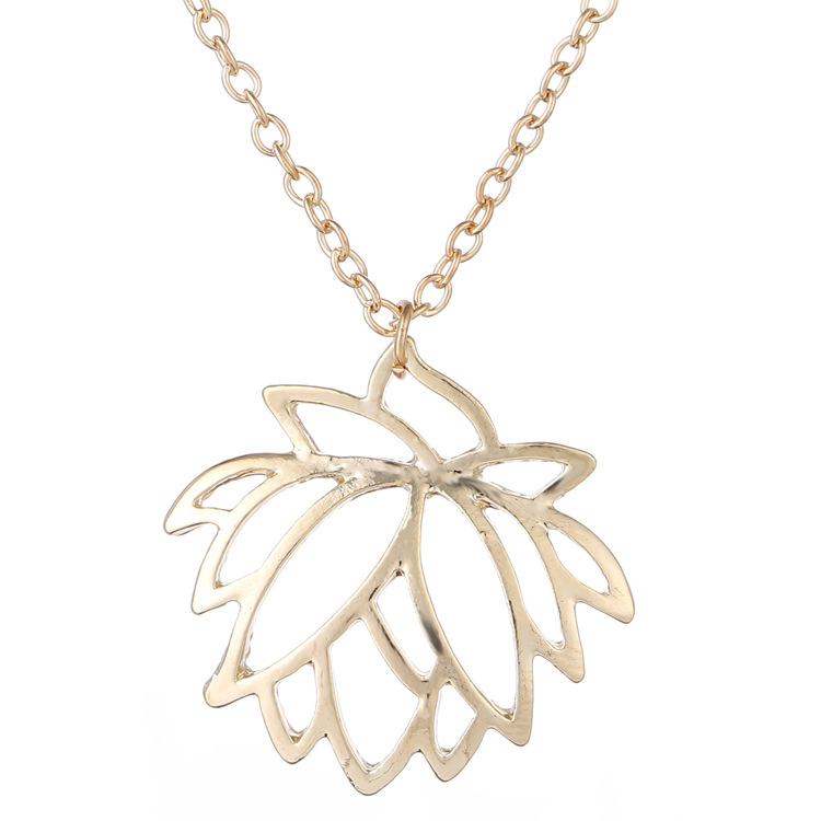 New Hollow Lotus Necklace Clavicle Chain Plant Lotus Alloy Pendant Wholesale Silver Color - Image 2