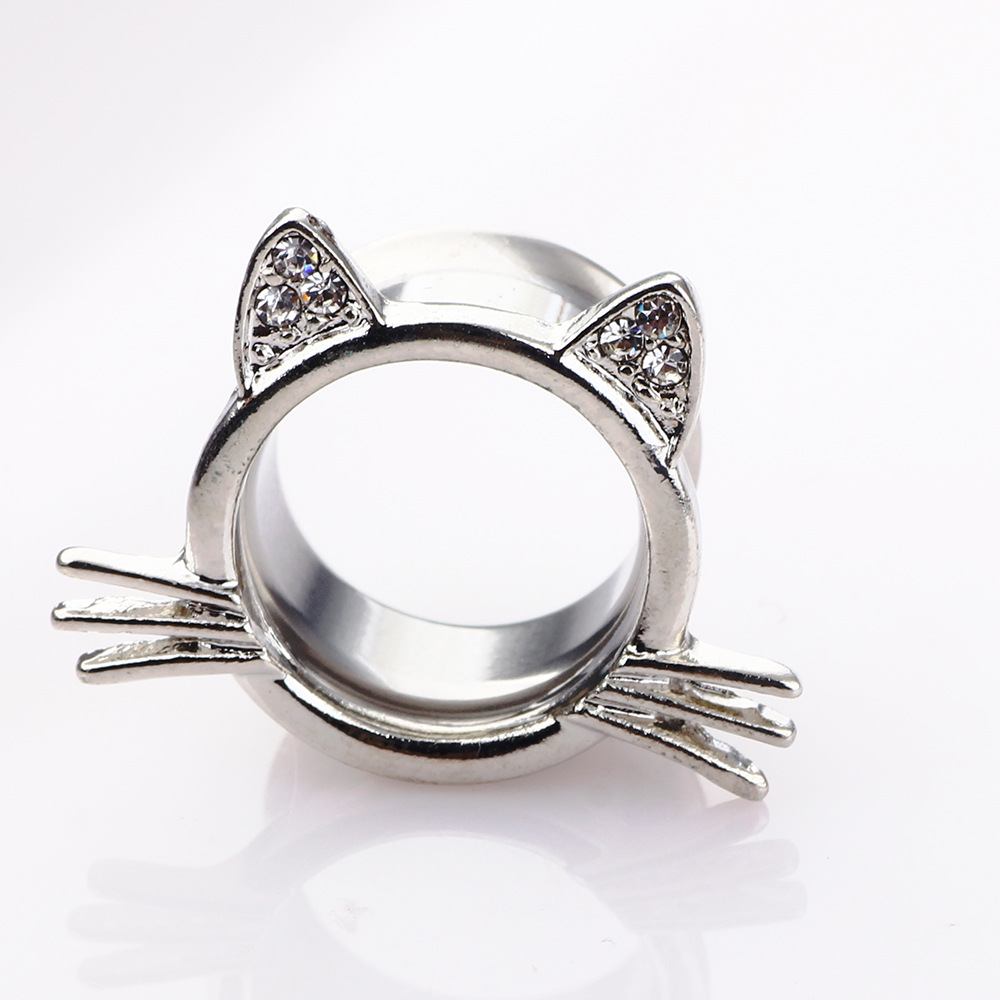 Black 20mm Cute Cat Cartilage Ear Expander Stainless Steel Ear Piercing Jewelry - Image 5