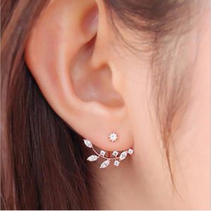 Korean Fashion Diamond Crystal Leaf Earrings - Zircon Ear Studs for Women
