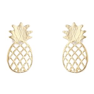 Hollow Brushed Pineapple Stud Earrings Alloy Electroplated Gold Silver Rose Gold Three-Color Cute Fruit Stud Earrings Wholesale