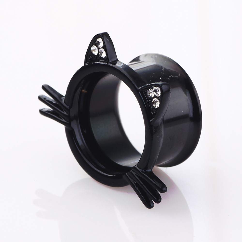 Black 20mm Cute Cat Cartilage Ear Expander Stainless Steel Ear Piercing Jewelry - Image 3