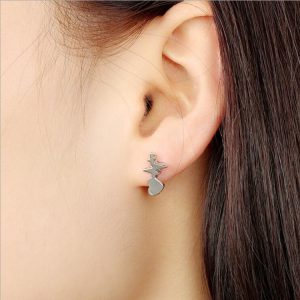 Heartbeat Lightning Shape Ear Studs Rose Gold Alloy Earrings for Girls