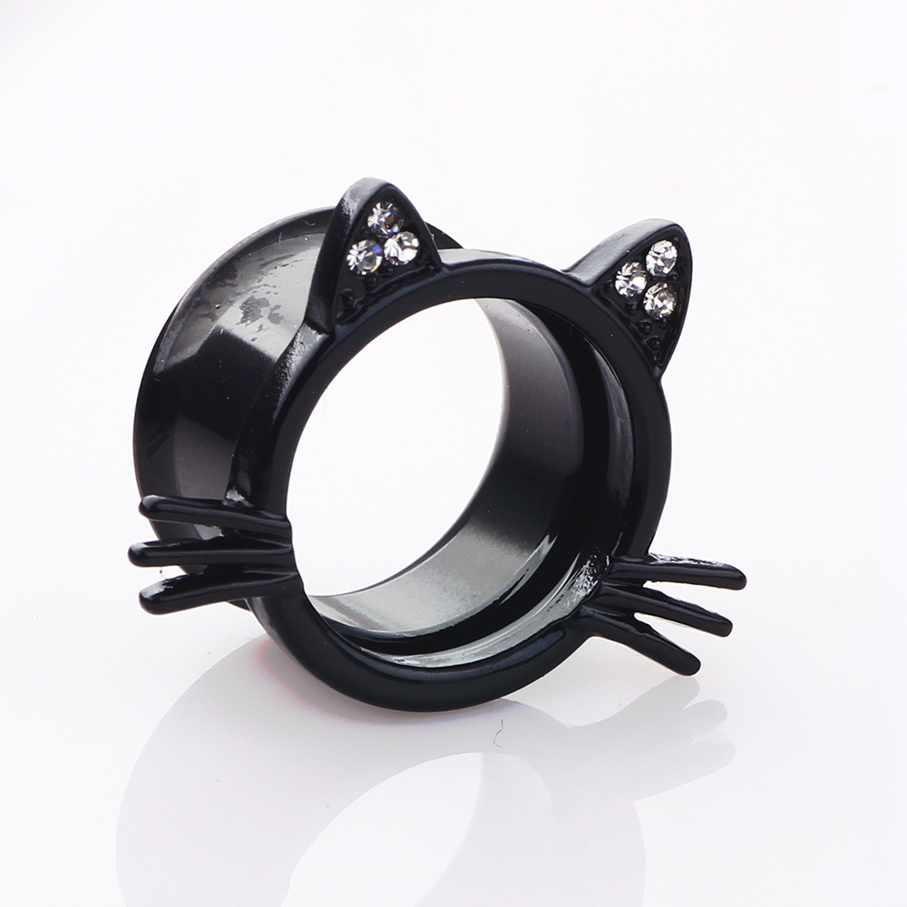 Black 20mm Cute Cat Cartilage Ear Expander Stainless Steel Ear Piercing Jewelry - Image 2