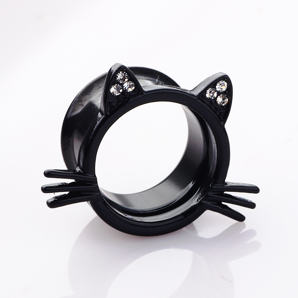 Black 20mm Cute Cat Cartilage Ear Expander Stainless Steel Ear Piercing Jewelry - Image 4