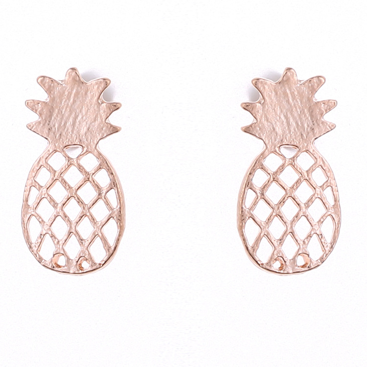 Hollow Brushed Pineapple Stud Earrings Alloy Electroplated Gold Silver Rose Gold Three-Color Cute Fruit Stud Earrings Wholesale - Image 3
