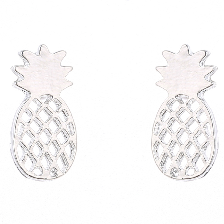 Hollow Brushed Pineapple Stud Earrings Alloy Electroplated Gold Silver Rose Gold Three-Color Cute Fruit Stud Earrings Wholesale - Image 2