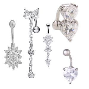 5 Pieces Gold Heart Zircon Navel Ring Set - Diamond-Embedded Belly Button Piercing Jewelry