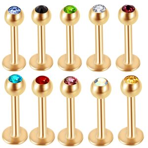 10 Pack Colorful Body Piercing Jewelry Set Stainless Steel Ear Lip Studs