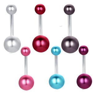 6-Pack Glow Belly Button Rings, Stainless Steel Navel Ring Set with Pearl - European American Style