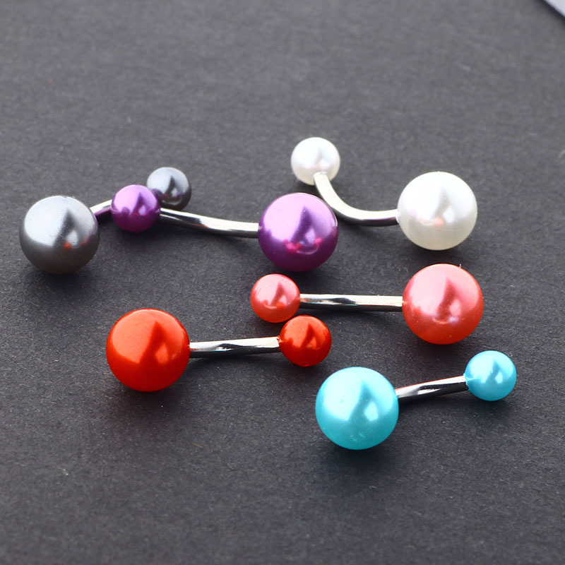 6-Pack Glow Belly Button Rings, Stainless Steel Navel Ring Set with Pearl - European American Style - Image 2
