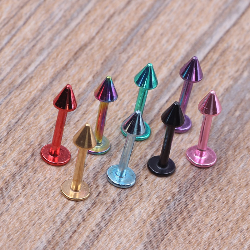 European American Stainless Steel Vacuum Plated Pointed Cone Lip Nail Eyebrow Nail Tongue Nail Nose Ring Ear Bone Nail - Rhombus Deep Blue - Image 3