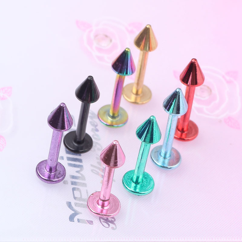 European American Stainless Steel Vacuum Plated Pointed Cone Lip Nail Eyebrow Nail Tongue Nail Nose Ring Ear Bone Nail - Rhombus Deep Blue - Image 4