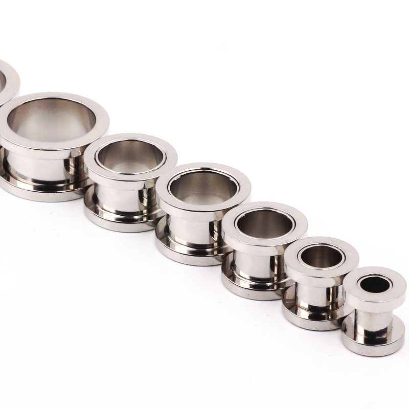 1 Piece Stainless Steel Electroplated Black Silver Color Pulley Ear Piercing Jewelry - Hot-Selling Ear Expander 1.2-25mm - Image 2