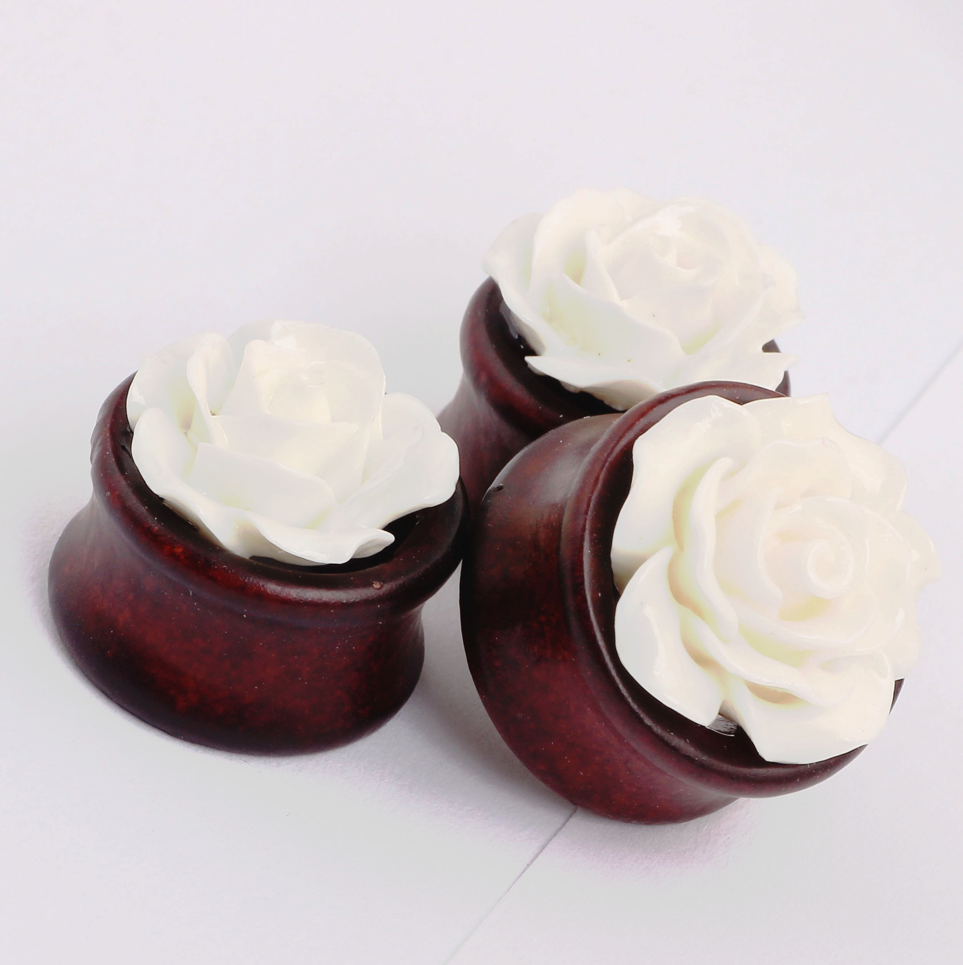 Stainless Steel Auricle Earrings 6 Pcs/Set Acrylic Wood Bamboo Flower Ear Gauges Body Piercing Earrings - Image 3