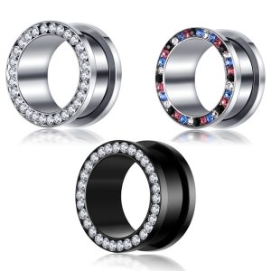 Stainless Steel Ear Stretcher Diamond Ear Expander 16mm 3 Pairs Body Piercing Jewelry