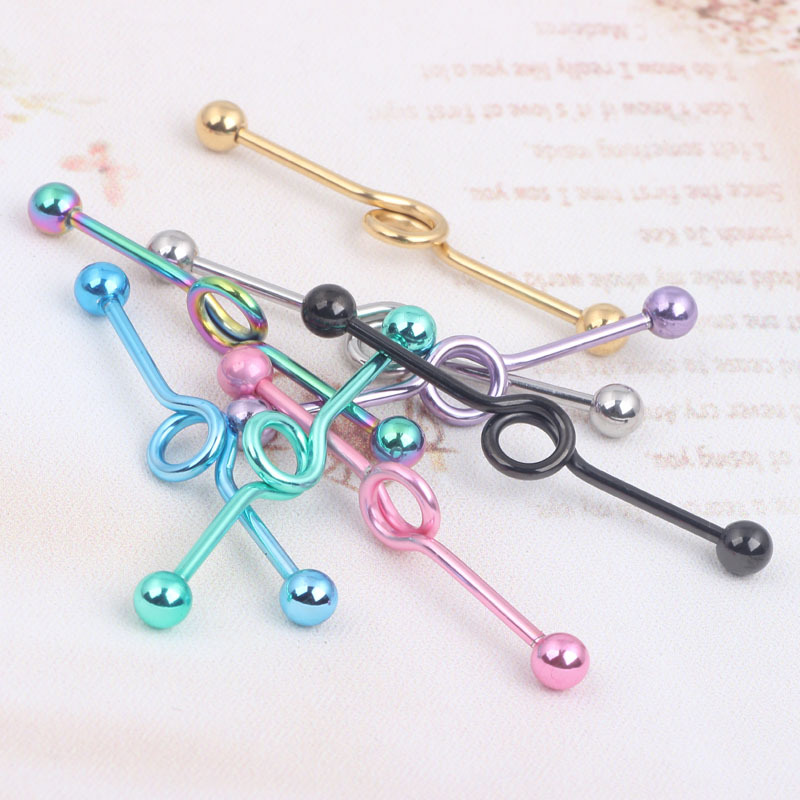 European American Style Double Ear Hole Straight Bar Crossbar Ear Stud Industrial Barbell Body Piercing Jewelry - Image 5