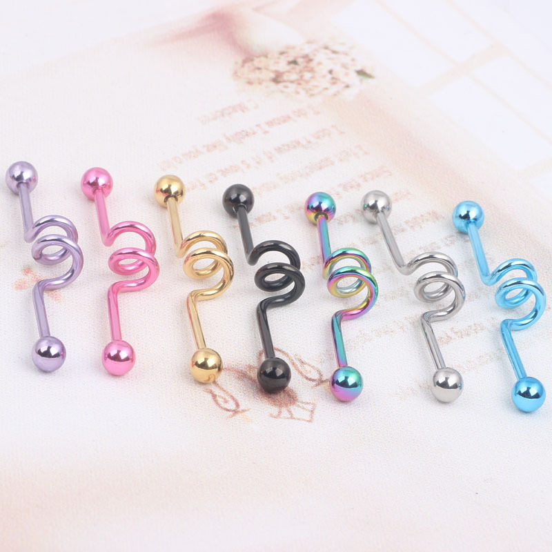 Rose Gold Stainless Steel Double Ear Hole Ear Nail Industrial Earrings - Wave Style Fashion Jewelry - Image 5