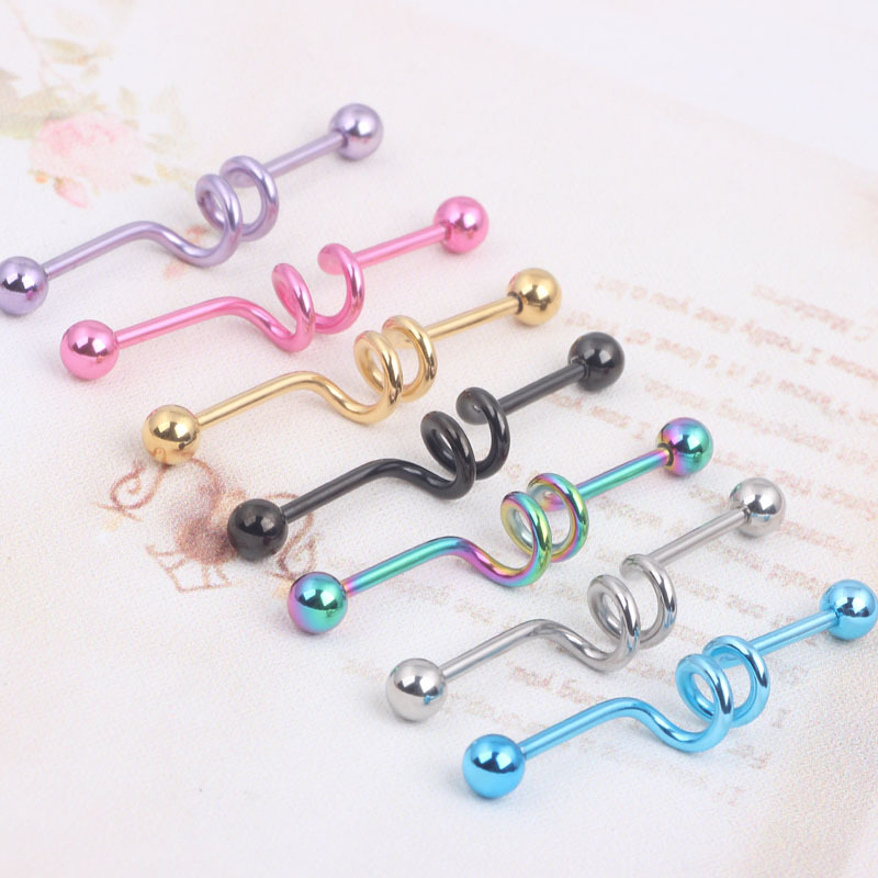 Rose Gold Stainless Steel Double Ear Hole Ear Nail Industrial Earrings - Wave Style Fashion Jewelry - Image 4