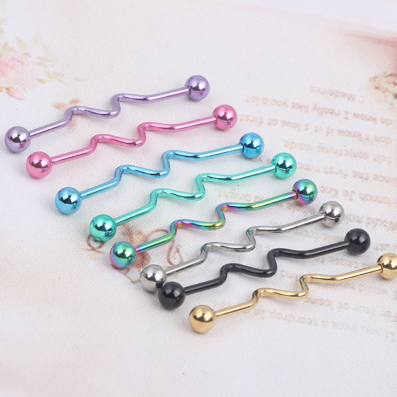 Stainless Steel Spiral Rod Tongue Barbell Set - Wave Shaped Nail - Rose Gold Tone - Image 5
