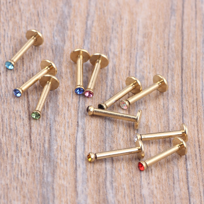 Hot Sale Stainless Steel Straight Bar Diamond Lip Nail Body Piercing Jewelry - Image 3