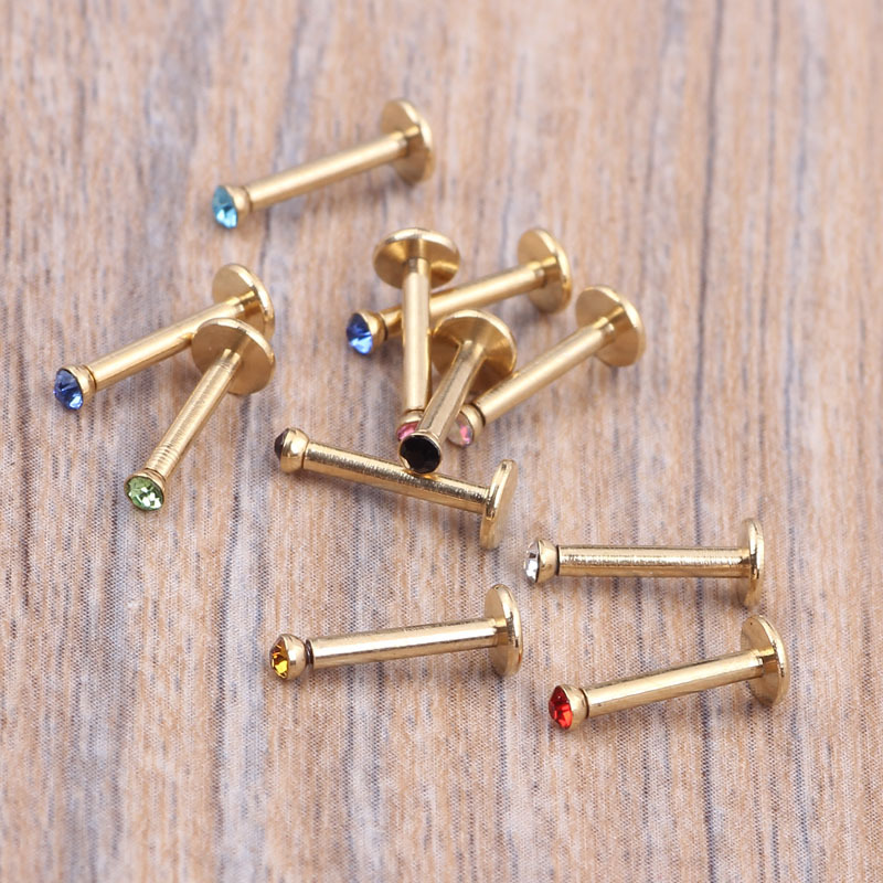 Hot Sale Stainless Steel Straight Bar Diamond Lip Nail Body Piercing Jewelry - Image 2