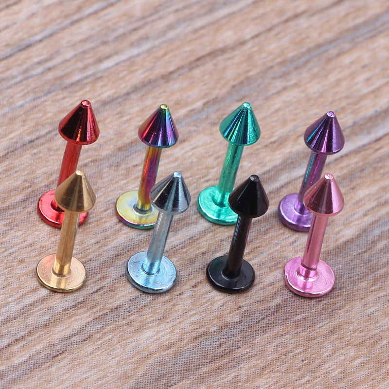 European American Stainless Steel Vacuum Plated Pointed Cone Lip Nail Eyebrow Nail Tongue Nail Nose Ring Ear Bone Nail - Rhombus Deep Blue - Image 2