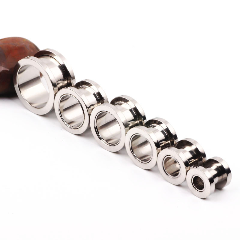1 Piece Stainless Steel Electroplated Black Silver Color Pulley Ear Piercing Jewelry - Hot-Selling Ear Expander 1.2-25mm - Image 5