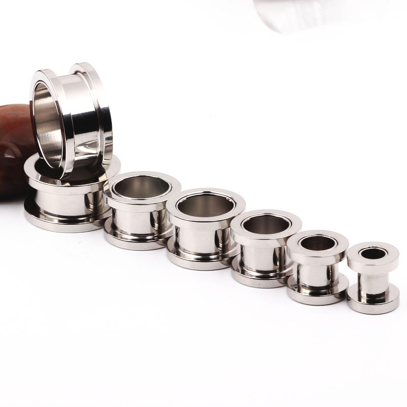 1 Piece Stainless Steel Electroplated Black Silver Color Pulley Ear Piercing Jewelry - Hot-Selling Ear Expander 1.2-25mm - Image 4