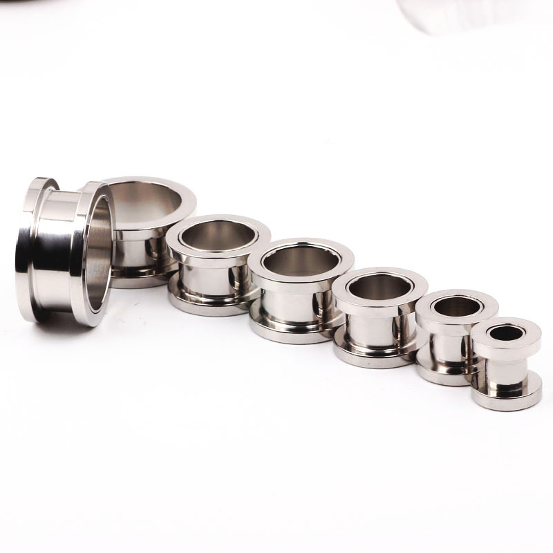 1 Piece Stainless Steel Electroplated Black Silver Color Pulley Ear Piercing Jewelry - Hot-Selling Ear Expander 1.2-25mm - Image 3