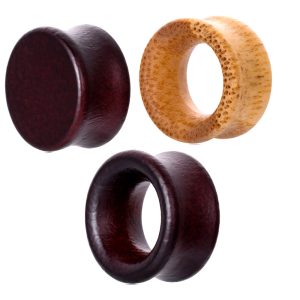 Ear Expansion Set 3 Pairs Wood Bamboo Stainless Steel Body Piercing Jewelry 20mm