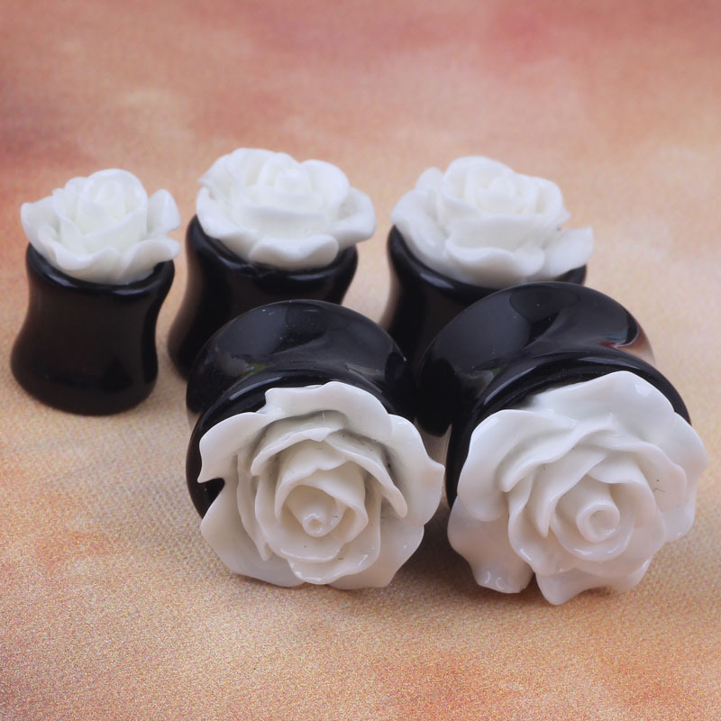 Stainless Steel Auricle Earrings 6 Pcs/Set Acrylic Wood Bamboo Flower Ear Gauges Body Piercing Earrings - Image 5